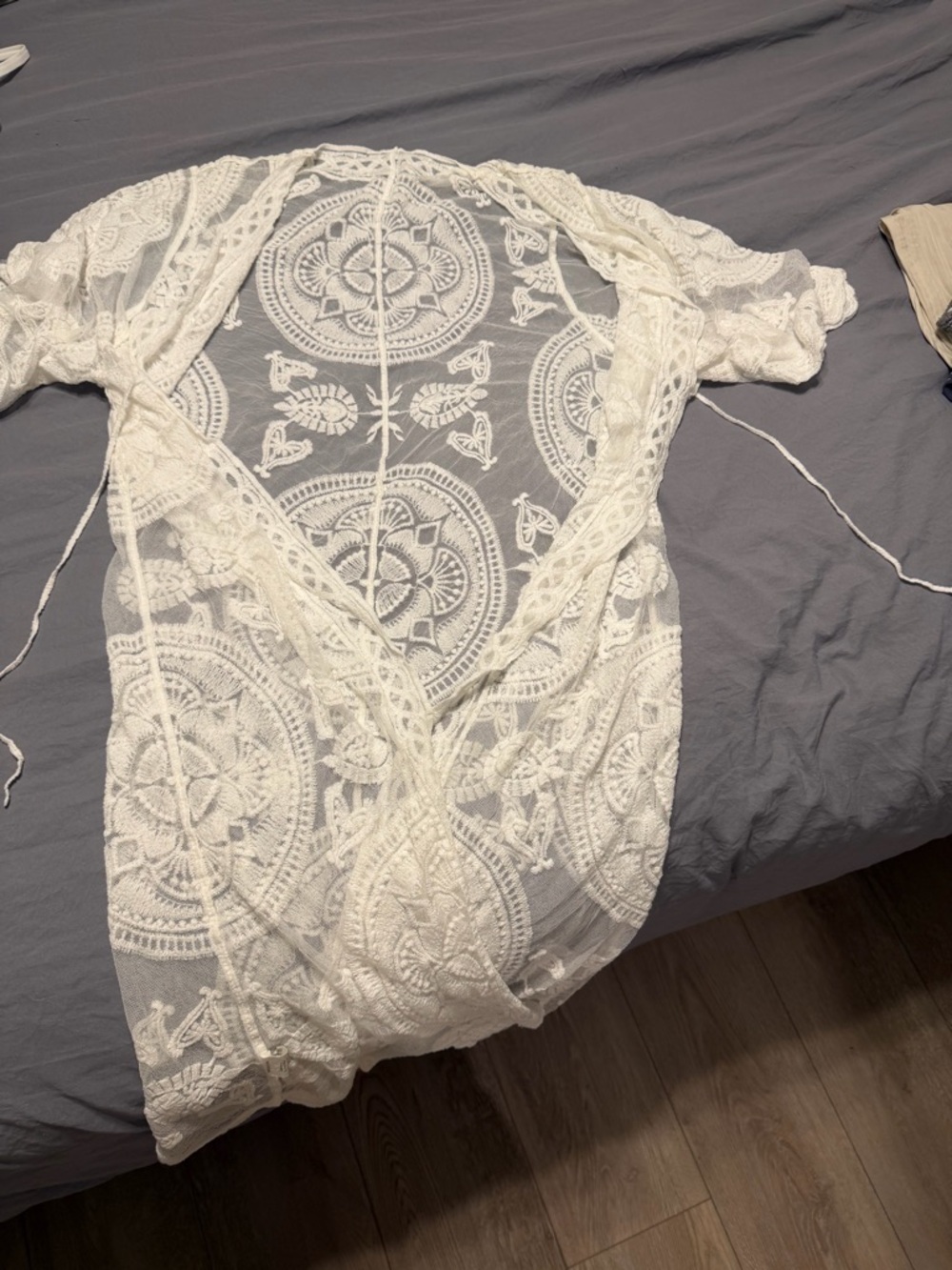 White Lace Crochet Swim Coverup Kimono - OSFM